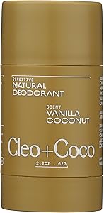 Cleo+Coco Sensitive Deodorant Balm, Vanilla Coconut (2.2 oz), Natural Aluminum Free Deodorant for Women & Men with 5X Odor Fi