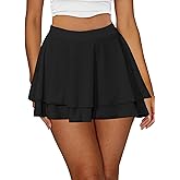 Kaximil Women's Cute Flowy Mini Skirts High Waist Layered Ruffle Flared Skorts Skirt with Shorts Underneath