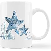 kunlisa Watercolor Starfish Mug Cup,Sea Life Starfish Couple Ceramic Mug-11oz Coffee Milk Tea Mug Cup,Starfish Lovers Gifts,Boys Men Students Kids Coworkers Gifts