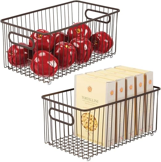 mDesign Set of 2 Extra Large Wire Basket with Handles — Flexible Storage Basket for Cupboards
