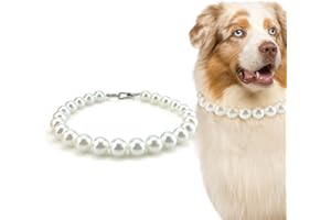 KUDES Chunky Pearl Dog Necklace (Beads 20mm),Strong Stainless Steel Wire Rope,Elegant Classic Super Big Pearl Collar Necklace