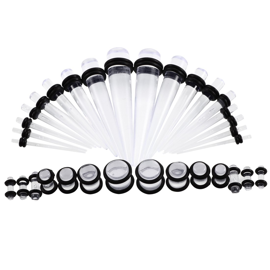 BOOM 36pcs Ear Stretcher, 18pcs Tapered Tunnel Ear Studs + 18pcs Acrylic Dilator Plug 1.6mm-10mm, Acrylic
