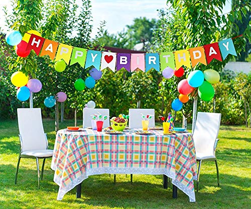 Birthday Decorations Party Supplies, 55PCS Colorful Birthday Decorations, Happy Birthday Banner, 6 Pom Poms Flowers, Round Paper Garland, 12 Hanging Swirl, 30 Balloons for Party Supplies