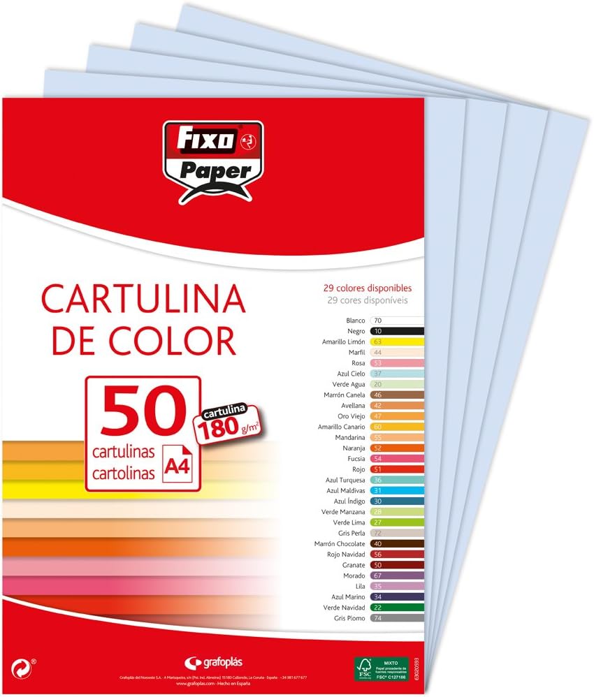 Fixo Paper 11110337 - Pack of 50 A4 Card Stock Sky Blue 180 g