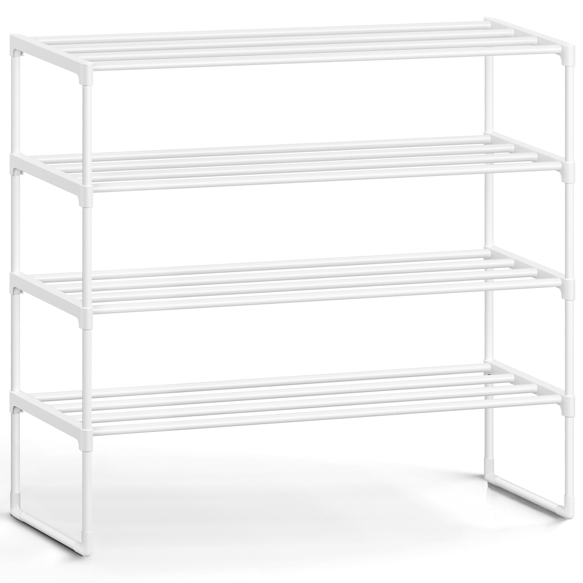 SONGMICS Shoe Rack, 4-Tier Shoe Organizer, Metal Storage Shelf, Upright or Upside Down, for 20-25 Pairs, Stackable, for Entryway, 11.8 x 36.2 x 29.1 Inches, Pearl White ULSA014WK01