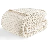 Bnuitland Ivory Flannel Throw Blanket (50X40 inches), 300 GSM Fleece Cozy Warm Soft Lightweight Bed Sofa Blanket for Babys and Pets, Suitable for All Seasons
