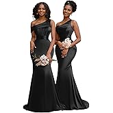 Mermaid One Shoulder Bridesmaid Dresses for Women Satin Long Corset Prom Dresses Formal Evening Gown