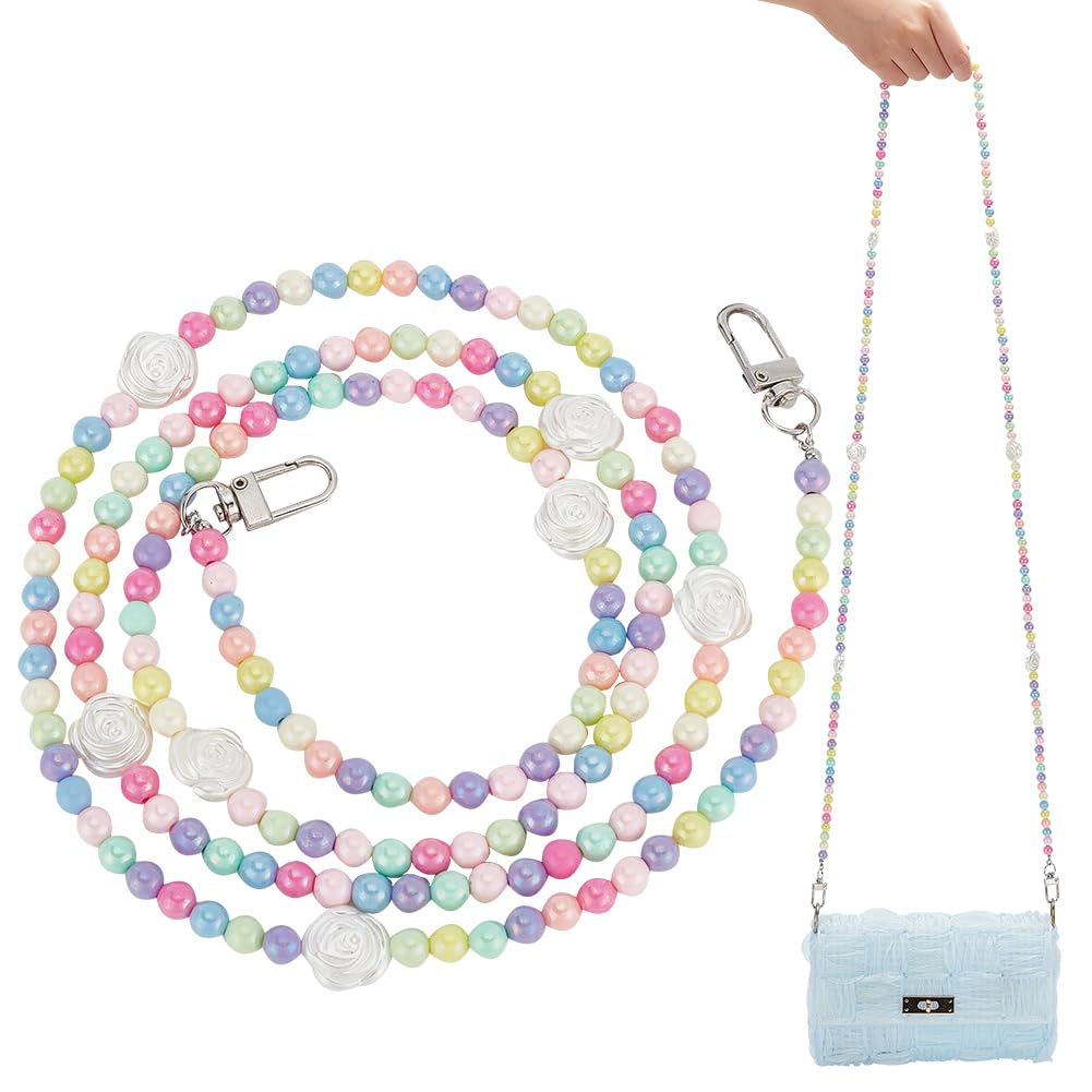 WADORN Acrylic Bead Bag Chain Handle, 137cm Colorful Bead Purse Chain Strap Rainbow Color Bead Bag Chain Replacement Handbag Strap with Metal Buckles for DIY Purse Bag Making Accessories