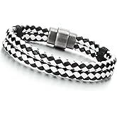 COOLSTEELANDBEYOND Braided Leather Bangle Bracelet for Men Women Genuine Leather Wristband with Magnetic Clasp