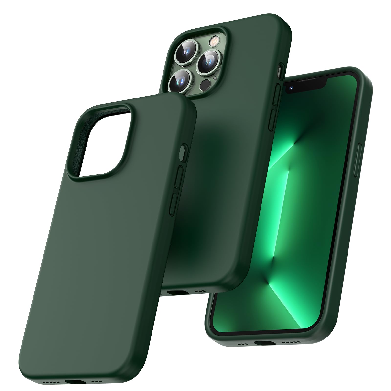 TOCOL Silicone for iPhone 13 Pro Max Case 6.7-Inch, Liquid Silicone Multi-Color Slim Silky-Soft Touch Anti-Scratch Shockproof Protective Phone Cover, Alpine Green