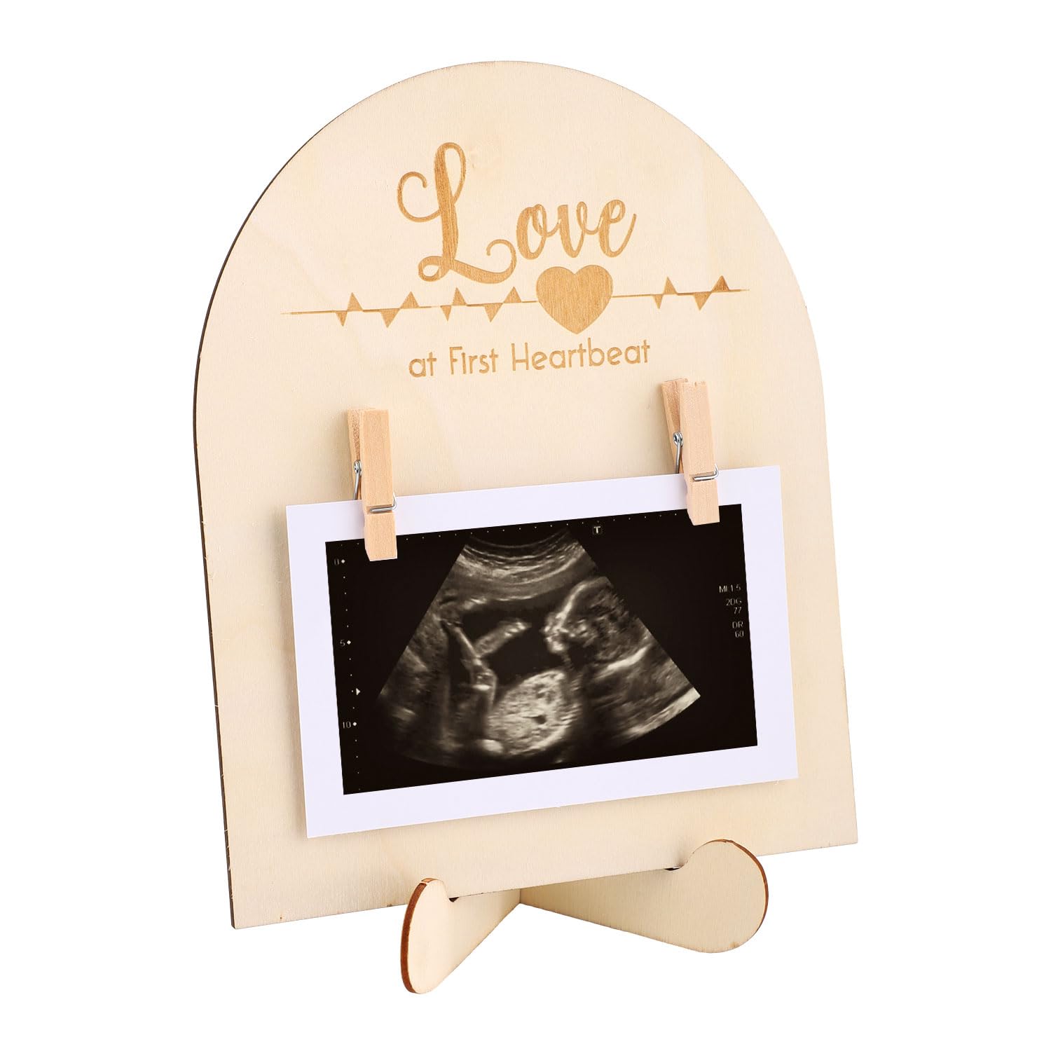 NQEUEPN Wooden Baby Scan Photo Frame, 20x16cm, Pregnancy Announcement, Double-Sided, Rustic, Basswood