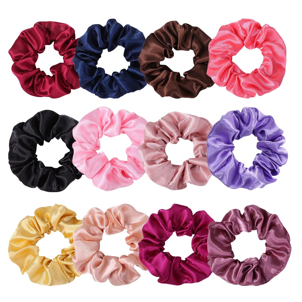 XHNFCU 12 Pcs Elastic Hair Bands Frizz Prevention Hair Tie, Scrunchies for Women, Soft Elastic Ponytail Holders Hair Accessories for Ladies, Girls and Kids(12 Colors)