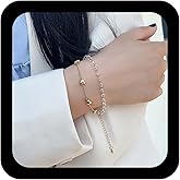 Andelaisi Boho Layered CZ Hand Bracelet Vintage Heart Slave Chain Bracelet Gold Crystal Heart Link Chain Adjustable Love Hand Harness Jewelry for Women