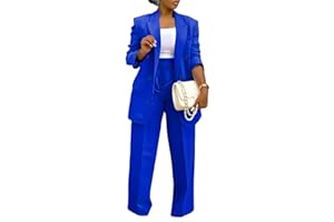 LROSEY 2 Piece Outfits for Women Dressy Double Breasted Blazer Jackets High Waisted Wide Leg Pants Suits Set Casual Business