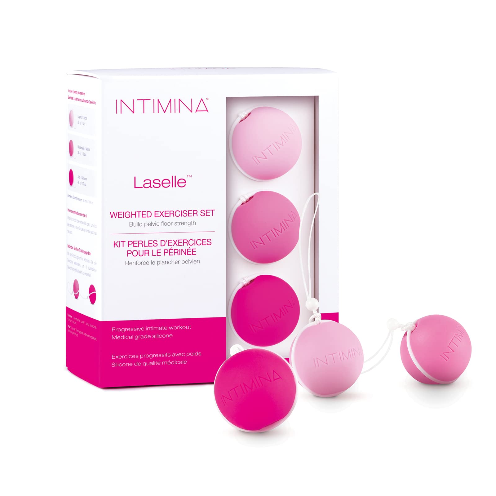 INTIMINA Laselle Weighted Exerciser Set - Women’s 3 Pelvic Floor Weights for Kegel exercises(28g, 38g, 48g)