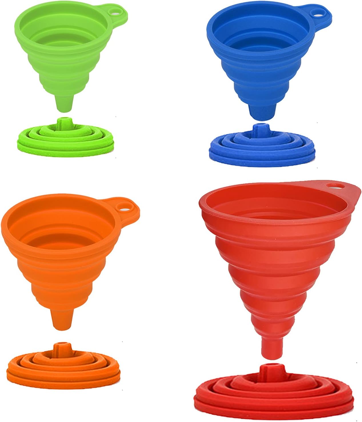 4 Pack Kitchen Funnel, Silicone Collapsible Funnel, 4 Different Sizes Kitchen Funnel, Funnels for Filling Bottles, Food Grade Silicone Collapsible Funnel for Transferring Liquids 