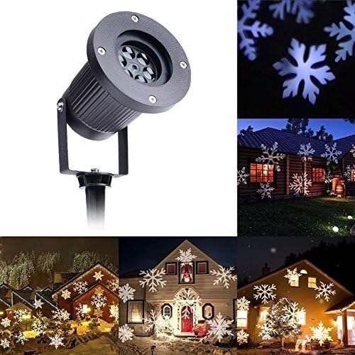 Christmas Laser Light,Samjat LED Xmas Landscape Projector Snowflake Waterproof Spotlight White Light Moving Lighting for Outdoor Garden Holiday Party Christmas Decorations