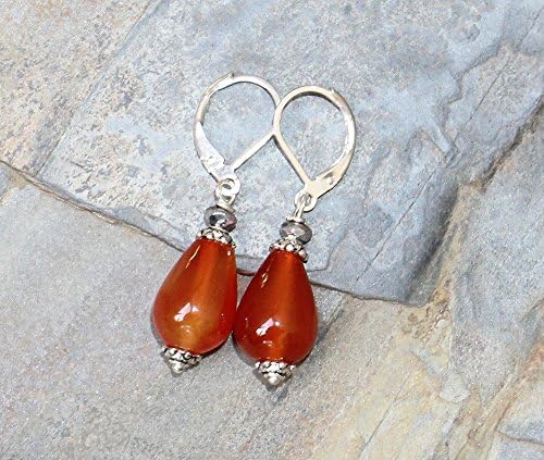 Carnelian Earrings, Orange Earrings, Natural Stone Earrings, Orange Gemstone Earrings, Carnelian Jewelry, Teardrop Earrings, For Her