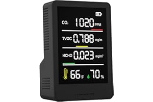 PINOTEC Indoor Air Quality Monitor Portable CO2 Monitor | Temperature | Formaldehyde Detector | Humidity TVOC | Air Quality Tester - Confined Space Clean Air Quality Monitor Black