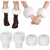 SATINIOR Women's Winter Faux Fur Fuzzy Wrist Cuffs Warmers and Boot Cuffs Knitting Fluffy Leg Warmers for Women Girls