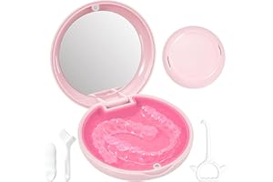 Gaboolo Retainer Case Slim Aligner Case with Vent Holes Removable Inner Tray Silicone for Easy Cleaning, Retainer Removal Tool and Brush (Opaque Pink)