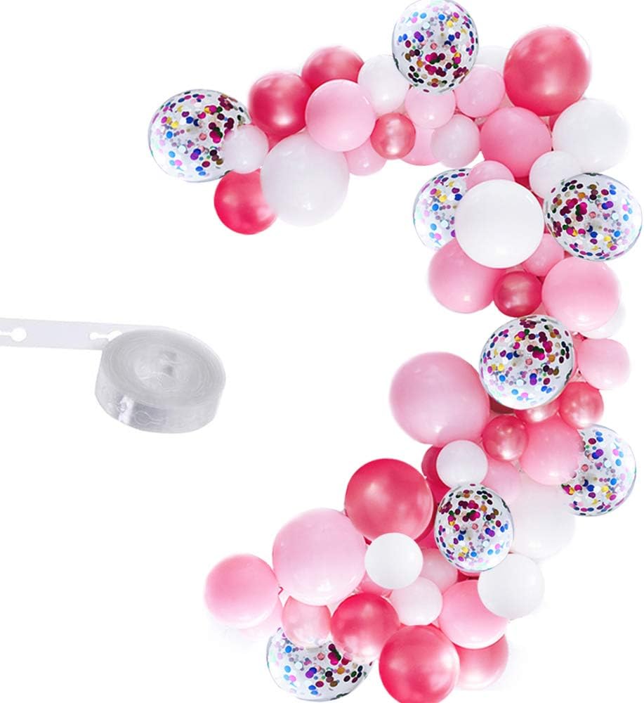 Elepplrty Pink Balloon Garland Kit 100 Pack, Light Pink Rose Red White Latex Balloons and 12inch Confetti Balloon for Barbie Party Supplies,Baby Shower