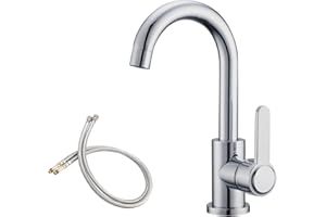 LEADAHEAD Modern Bar Sink Faucet Single Hole Kitchen Bar Faucet Single-Handle Wet Bar Faucets RV Faucet Prep Sink Faucet with 360º Swivel Spout Small Kitchen Mixer Tap with 24Inch Water Supply Lines