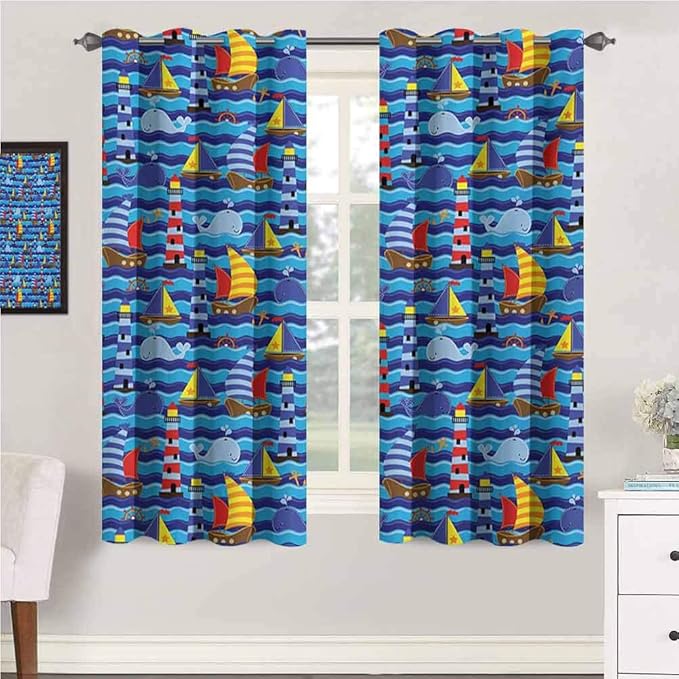 Nautical Treatments Window Curtain Nautical Themed Wavy Ocean Boating