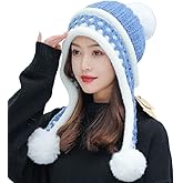 HUAMULAN Women Winter Beanie Hat Earflap Peruvian Warm Slouchy Fleece Lined 3 Pom Poms Knit Sherpa Soft Ski Hats