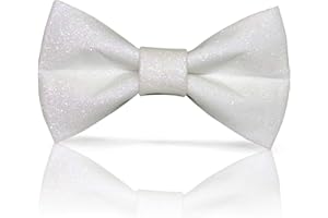 Men's Plain Color Pre-tied Bow Tie and Pocket Square Set | Glitter Sparkling Bow Tie set for men and women | CK Bow Tie (White)