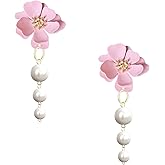 Vavhoo Long Floral Pearl Tassel Earrings for Women Boho Drop Dangle Earrings with 3 Pearls Vintage Bridal Party Jewelry