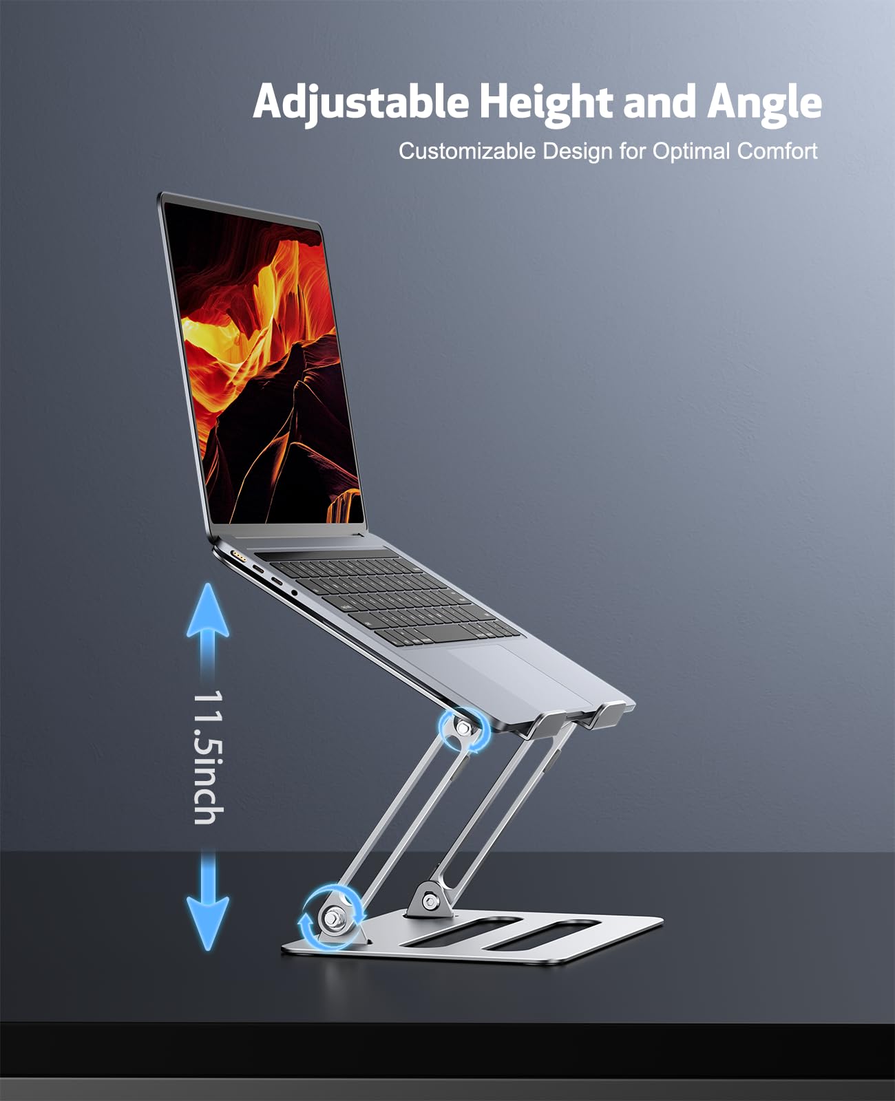 Soqool Adjustable Laptop Stand, Foldable Laptop Stand for Desk, Ventilated Aluminum Portable Laptop Riser, Notebook Computer Ergonomic Laptop Holder for MacBook Pro Air/HP/Dell (10-16'') Silver