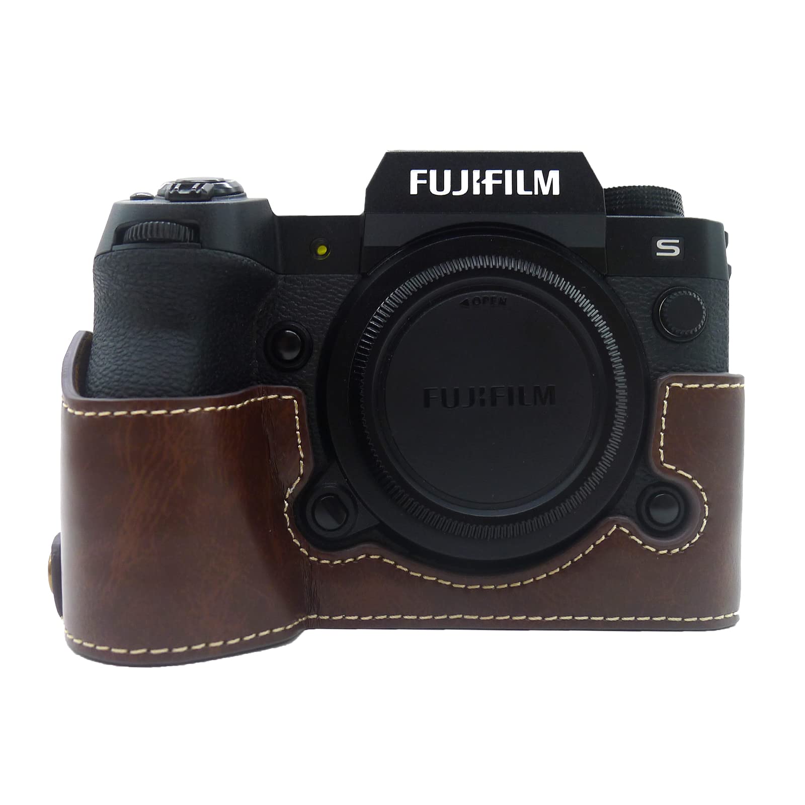MUZIRI KINOKOO Fuji XH2S/X-H2S Case, Prorective Case Compatible for Fujifilm XH2S/X-H2S/XH2 Camera -PU Leather Camera Half Case with Hand Grip and Opening Bottom - Coffee
