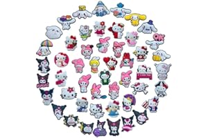 HITIOCC 50 Pcs Crock Shoe Charms for Croc Kids Girls, for Hello Kitty for Croc Shoe Charms for Party Favors Gifts, Pink kawaii Charms for Wristband Bracelets Sandals Decoration Accessories.