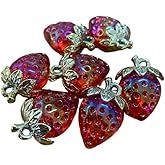 Ornazy 16Pcs 3D Clear Red Strawberry Charms Acrylic Imitation Sweet Fruit Dangle Pendants for Jewelry Making Crafts Embellishment