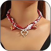 Silk Scarf Necklace with Charm for Women Pearl Flower Heart Scarf Charm Necklace Colorfull Statement Choker Necklaces Summer Beach Holiday Jewelry Gifts