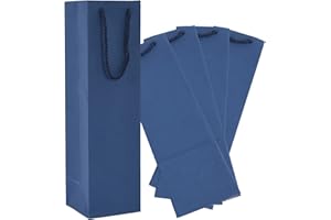 Dasofine 15pcs Navy Blue Wine Bags for Wine Bottles Gifts, Kraft Paper Wine Gift Bag, 3.7"x3.5"x13.8" Wine Tote Bag with Handles, Wine Bottle Gift Bags for Party, Wedding