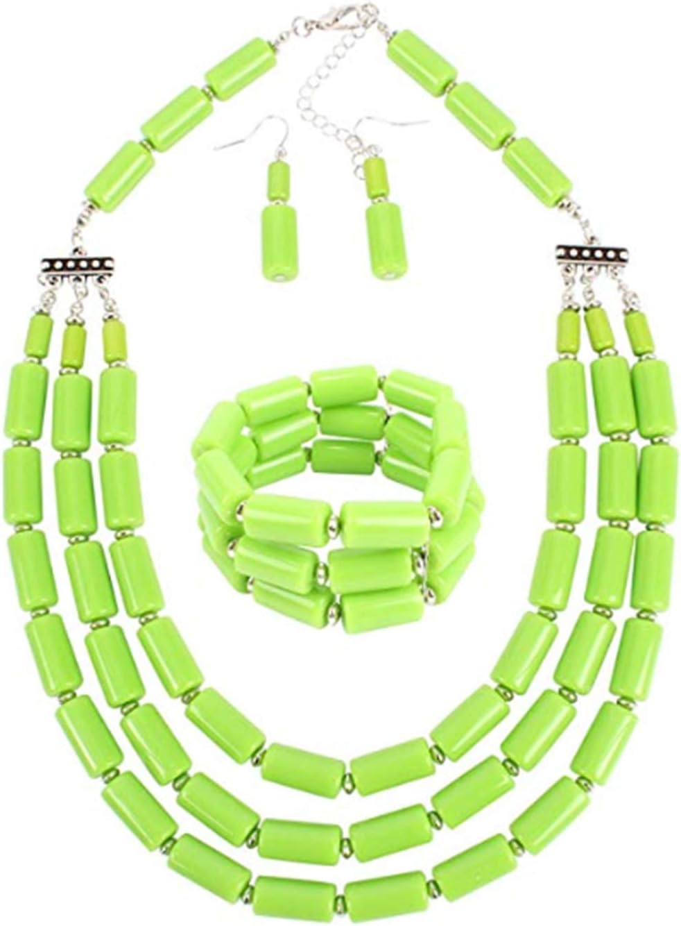 Fashion Handmade Bead Multilayer Statement Necklace Bracelet Earrings Jewelry Set