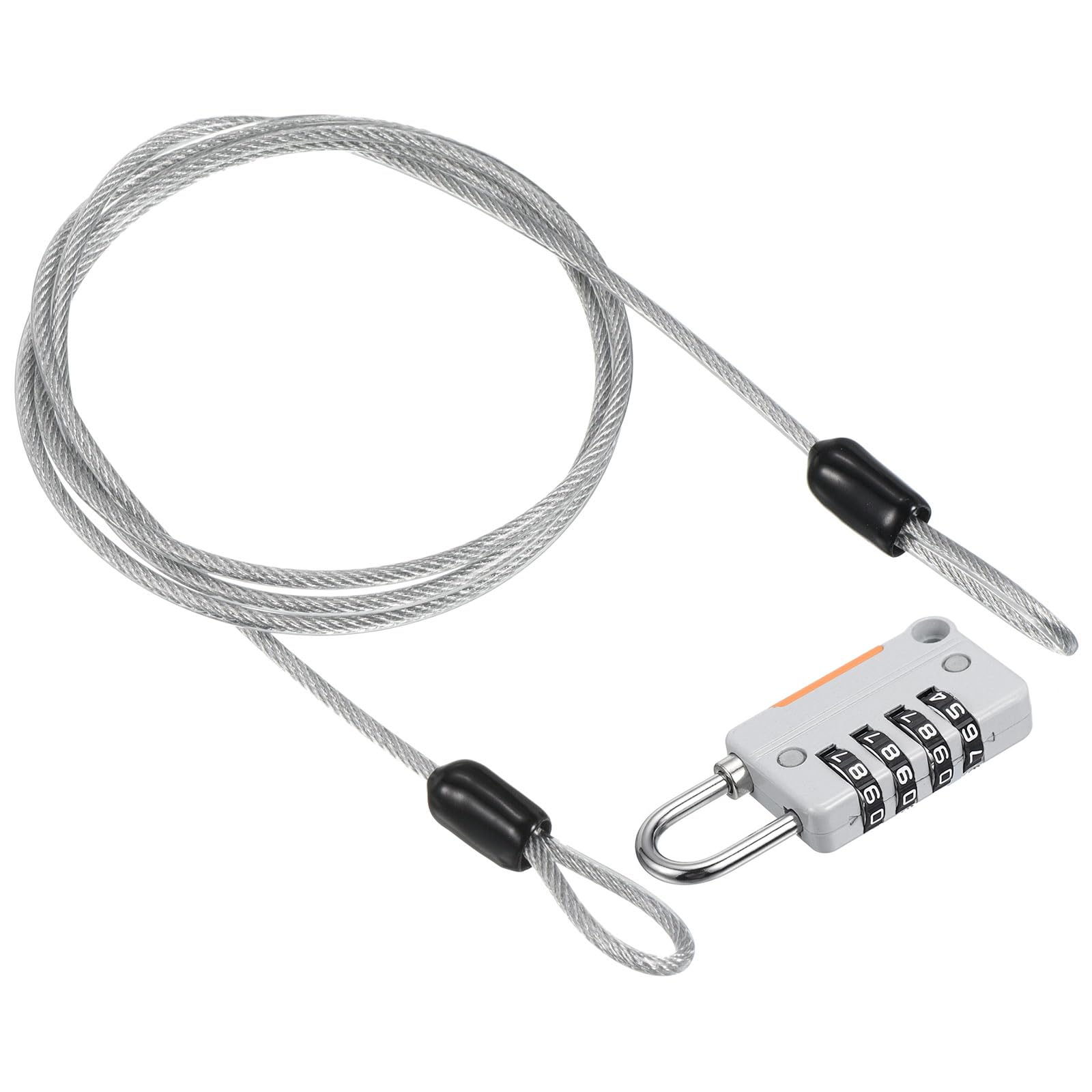 PATIKIL Security Steel Cable with 4 Digit Combination Lock, 3Ft Coated Safety Wire Rope Double Loop Padlock for Outdoor Travel Luggage, Gray
