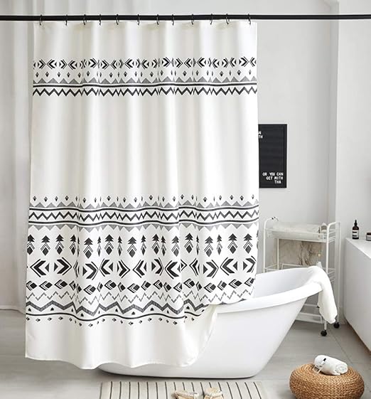 Amazon Com Uphome Fabric Shower Curtain Black And White Geometric