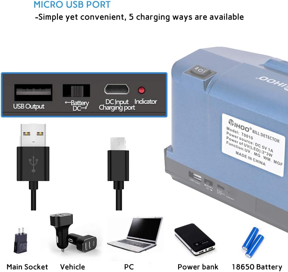 TIHOO Counterfeit Bill Detector with Magnetic and UV Detection, Money Marker Counterfeits Money Detector, Counterfeit Bill Money Detector Checker, Blue : Office Products