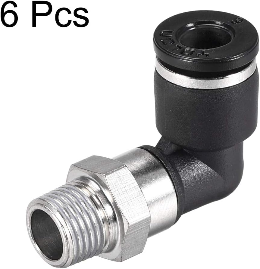 sourcing map Push to Connect Tube Fitting Male Elbow 6mm Tube OD X 1/8 NPT Thread Pneumatic Air Push Fit Lock Fitting 6pcs - Image 4