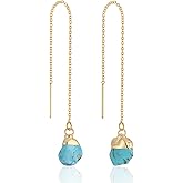 Fremttly Crystal Dangle Earrings, Long Chain Drop Earrings Gemstone Threader Earrings 14K Gold Plated Earrings for Women Trendy