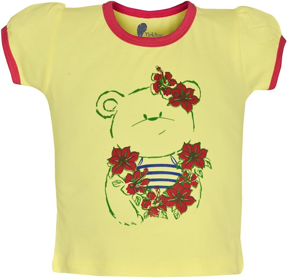 Tickling Baby Girls Casual Printed Cotton Round Neck Half Sleeves Cream Color T-Shirt