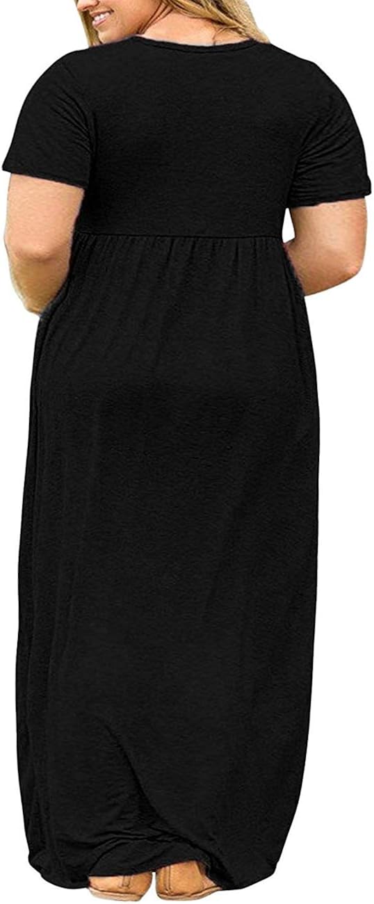 Kancystore Women's Short Sleeve Plus Size Long Maxi Dress with Pockets Loose Casual Summer Dress at  Women’s Clothing store