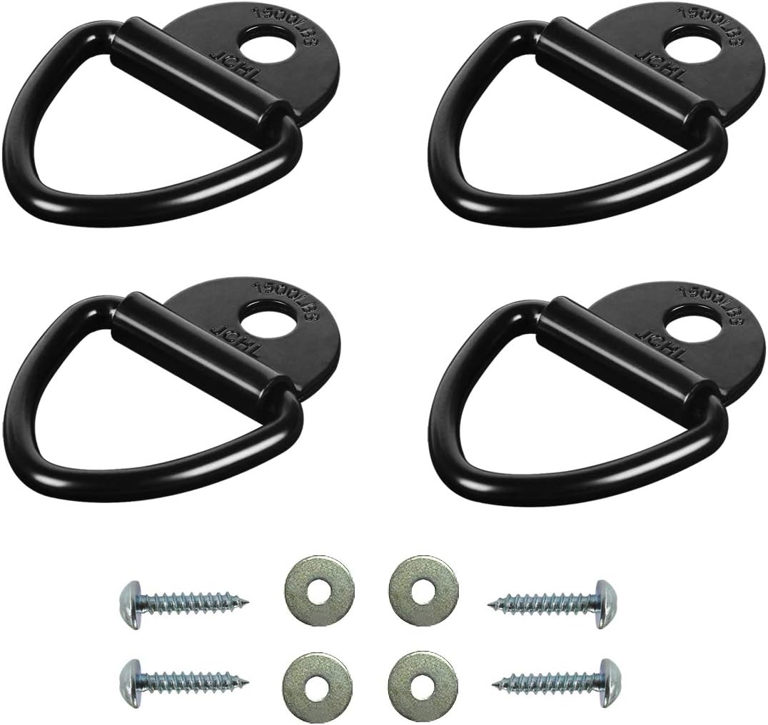 JCHL Cargo TieDown Anchors, 4PCS 2" Black Steel VRing Bolt On Trailer Anchor Trailer Cargo