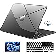 EooCoo Case Compatible with MacBook Air 13 inch M4 2025 2024 2023 2022 M3 M2 A3240 A3113 A2681, Black Air 13.6" Laptop Hard Shell Case + Keyboard Skin Cover + Screen Protector, Crystal Black