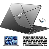 EooCoo Compatible with MacBook Air 13 inch Case 2026 2025-2022 M4 M3 M2 Model A3240 A3113 A2681, Mac Air 13.6 inch Clear Hard Shell & Keyboard Cover & Screen Film & Type-C, Crystal Black