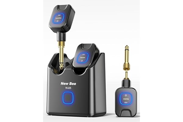 Wireless Guitar System 5.8GHz with Charging Box, 6 Channels, 30H Work Time, Wireless Transmitter Receiver with Dual Plugs 3.5mm/6.35mm for Electric Guitar Bass & Active Pickup Instruments