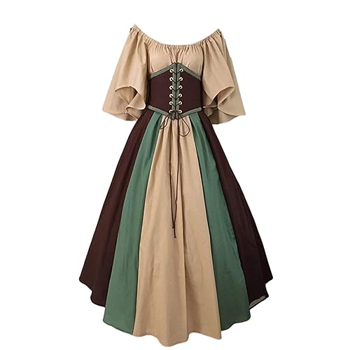 SHOPESSA Renaissance Dress Victorian Costumes for Women Ball Gown Patchwork  Peasant Flare Sleeve Medieval Dress with Corset Coffee in Saudi Arabia |  Whizz Women